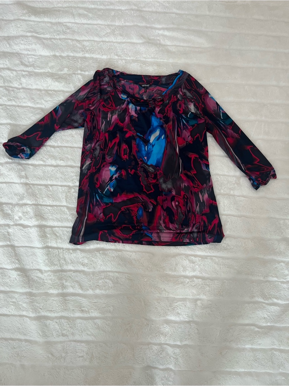 Daisy Fuentes Abstract Swirl 3/4 Sleeve Top - Blue & Pink